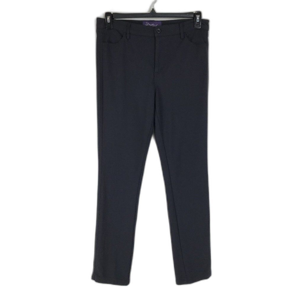 NYDJ Straight Leg Dress Pants Women's Size 10 Petite Gray Stretch Knit Mid Rise